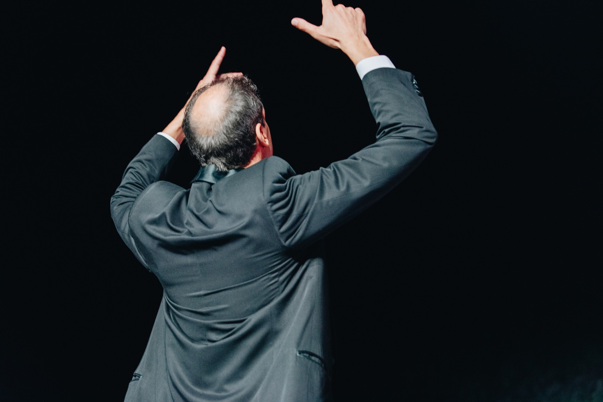 The conductor of Camerata Bulgarica leading the ensemble at a conference performance