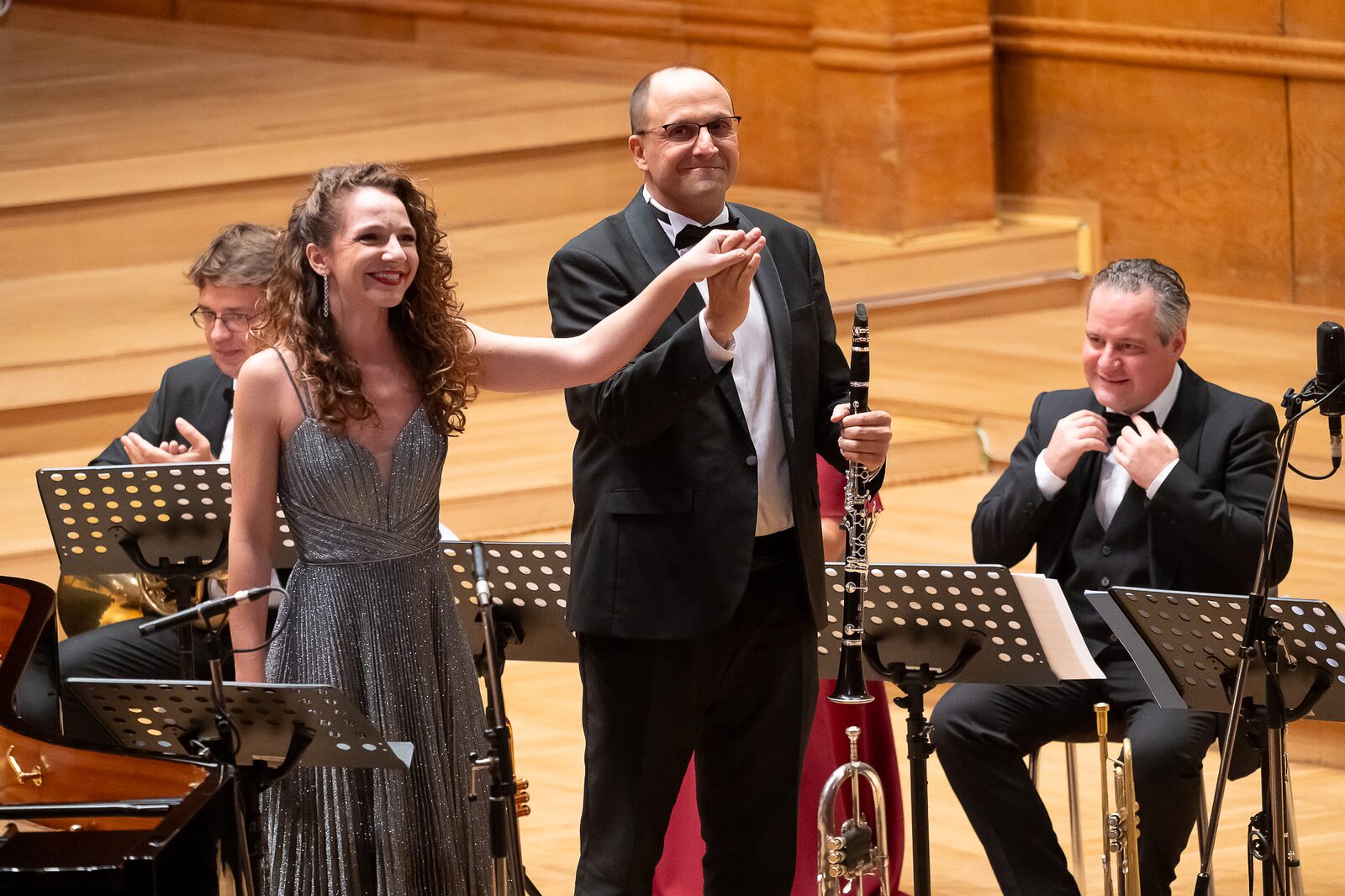 Svetlina Stoyanova and clarinettist Dimitar Moskovsky on stage