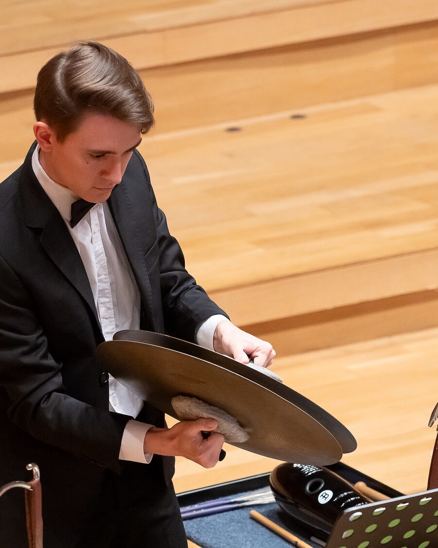 Charli Milov, percussion, performing at Homecoming in Bulgaria Hall
