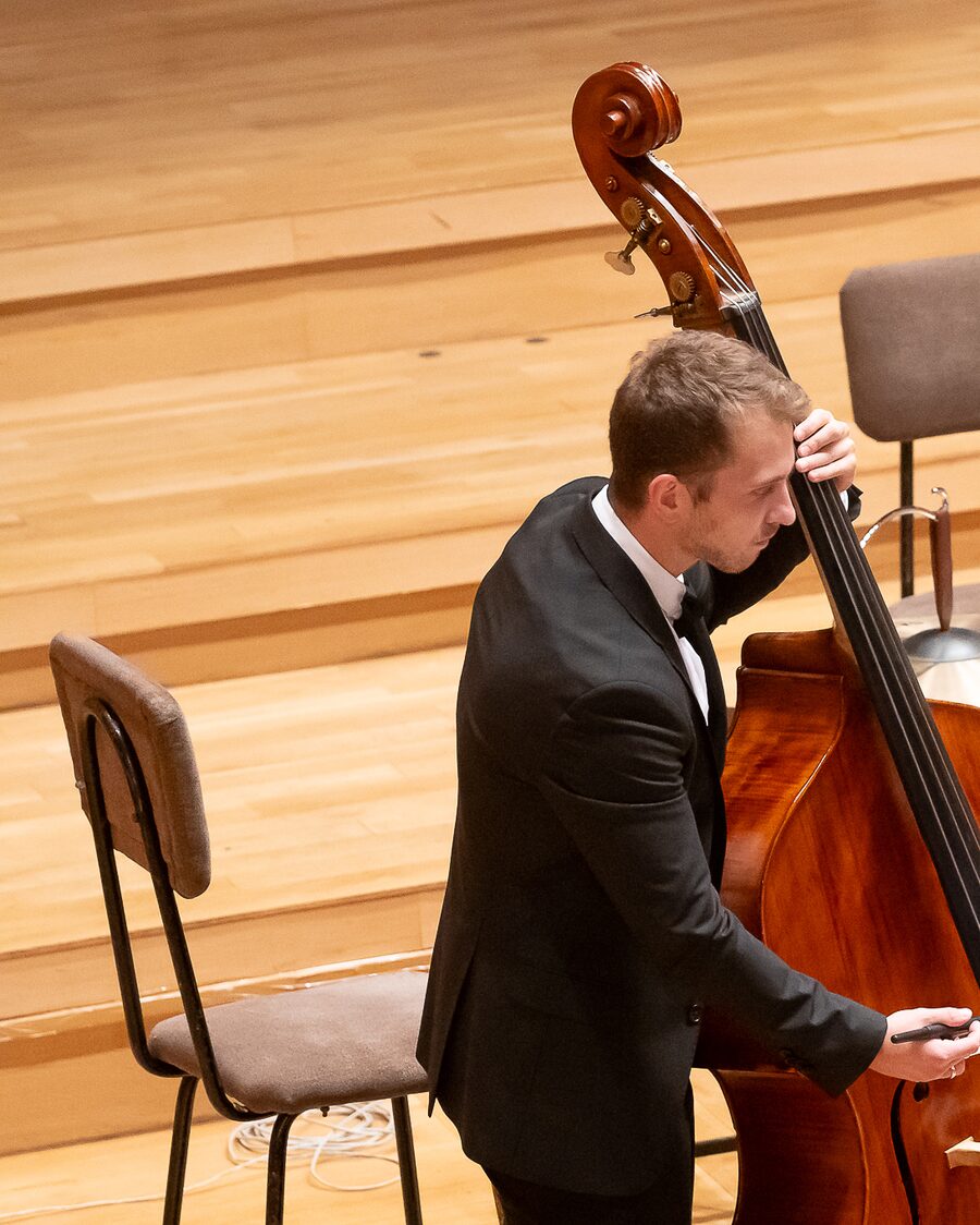 Emil Gunev, double bass, performing at Homecoming in Bulgaria Hall